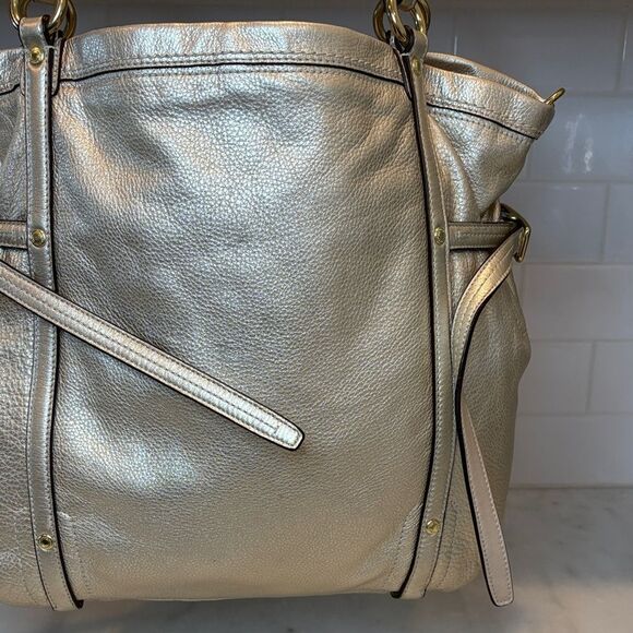 Coach Bag Purse Handbag Leather Audrey Metallic Perforated Convertible Lg Tote - Picture 8 of 16